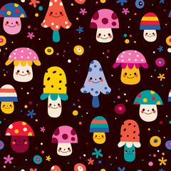 cute mushrooms seamless pattern