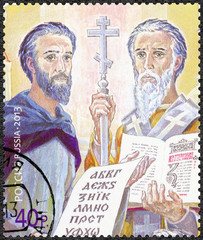 RUSSIA - 2013: shows Apostles Cyril and Methodius