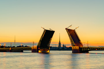 Palace Bridge at White Night, Saint Petersburg, Russia. Panorama of city at dusk.