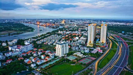 Tuinposter Impression panorama of Ho Chi Minh city © xuanhuongho