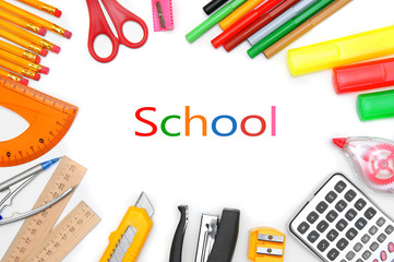Back to school. School subjects on a white background.