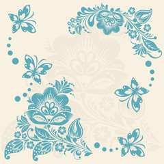 Fototapeta na wymiar Abstract floral background with butterflies.
