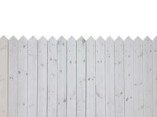 White wooden fence isolated on white background with copy space