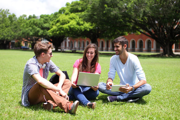 Happy College students using computer