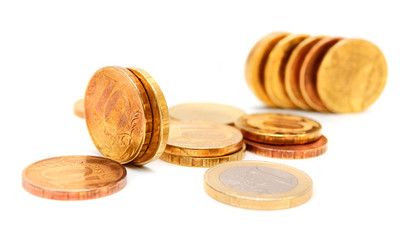 Gold coins. Money. On a white background.