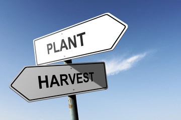 Plant and Harvest directions.  Opposite traffic sign.