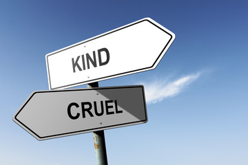 Kind and Cruel directions.  Opposite traffic sign.