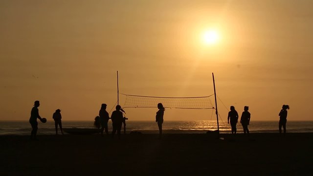 Volleyball at Beach in Sunset