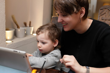 Family with tablet PC