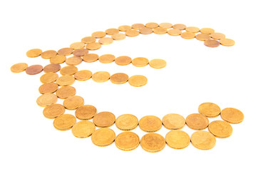 Sign on euro from coins. On a white background.