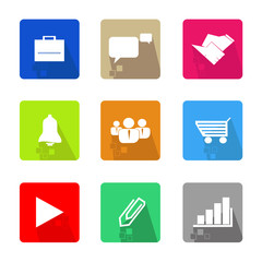 Business icons set color, with shadow and pixel