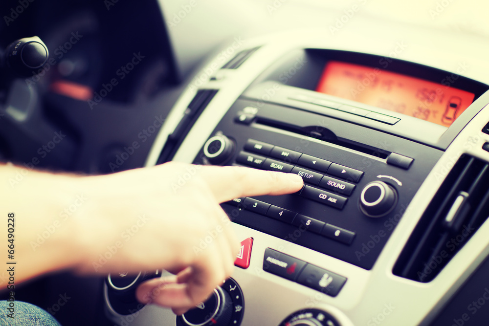 Sticker man using car audio stereo system