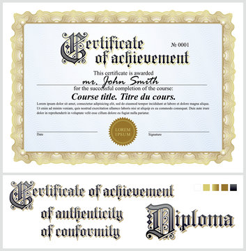 Gold certificate. Template. Horizontal.