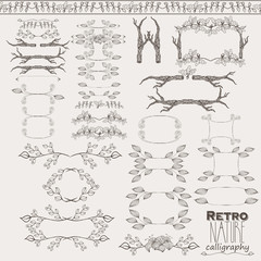 Vector vintage nature style ornaments, dividers, frames, calligr