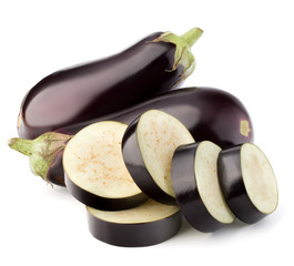 Eggplant or aubergine vegetable isolated on white background cut