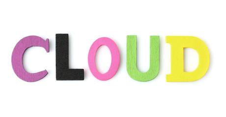 Color wood cloud letters on white background.
