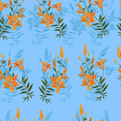 Seamless pattern with decorative lilies