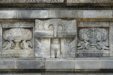 Detail of carved relief at Prambanan. Java, Indonesia