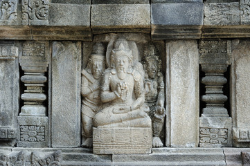Detail of carved relief at Prambanan. Java, Indonesia