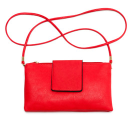 Red leather handbag