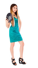 Pretty girl holding vinyl disc