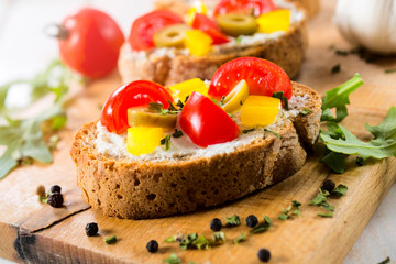 Tasty bruschetta on the table