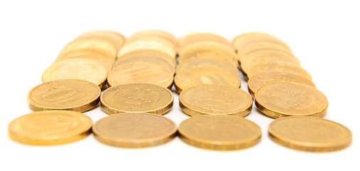 Gold coins. On a white background.