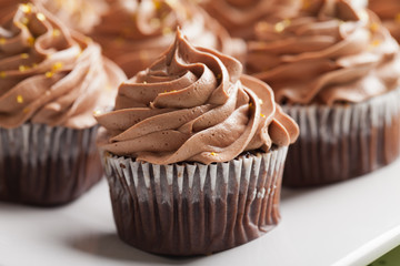 Macro shot of chocolate caramel cupcakes