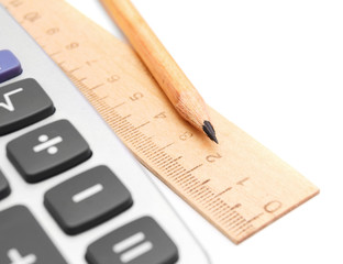 The calculator, ruler and pencil.