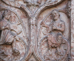 Marble carvings on the Baptistery, Parma, Italy