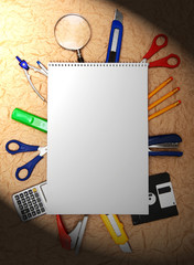 Back to school. School tools and notebook.