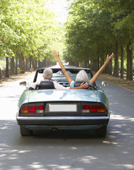 Senior couple in sports car