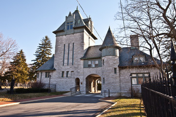 Castle at entrance to a cemetery