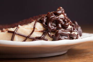 Close-up shot of whipped chocolate peanut butter cake