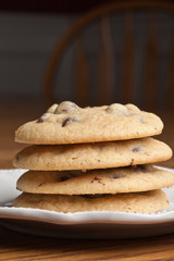 Fototapeta na wymiar Stack of freshly baked chocolate chip cookies