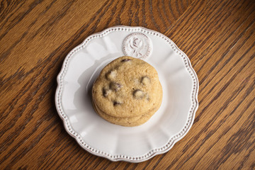 Top view of freshly baked chocolate chip cookies