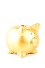 gold piggy bank isolated white background