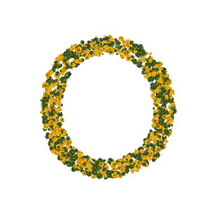 Letter O made from green and yellow bell peppers