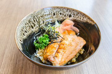 Salmon teriyaki on rice