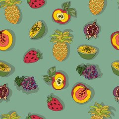 Seamless pattern with decorative fruits.