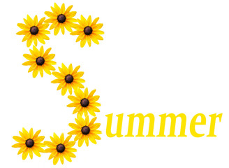 Yellow flowers forming the letter S and text for the word summer