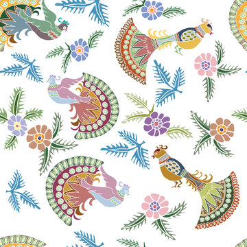 seamless pattern with retro peacocks