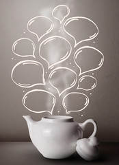Coffee pot with hand drawn speech bubbles