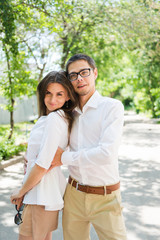 Fototapeta premium Close-up portrait of a charming couple smiling