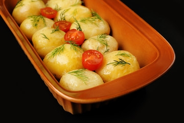 Young boiled potatoes, close up