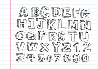 Hand drawn letters font written with a pen