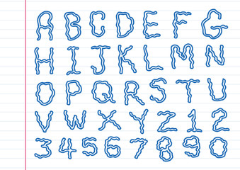 Hand drawn letters font written with a pen