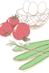 キッチン／サラダ野菜と卵のイラストセット