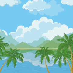 Seamless landscape, sea and palm trees