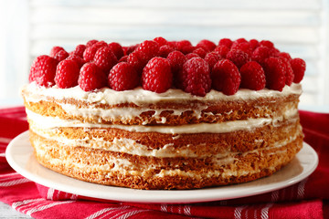 Tasty cake with fresh berries, close up